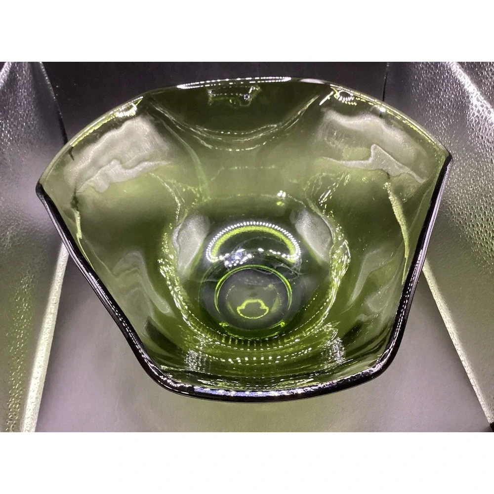Vintage Anchor Hocking Avocado Green Glass Chip Salad Fruit‎ Bowl MCM 5